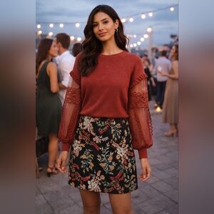 Urban Outfitters L Embroidered Mini Skirt Romantic Boho Feminine Date Night